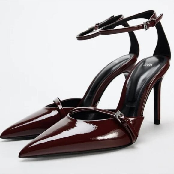 ZARA FAUX PATENT LEATHER HEELED SHOES - Picture 2 of 6